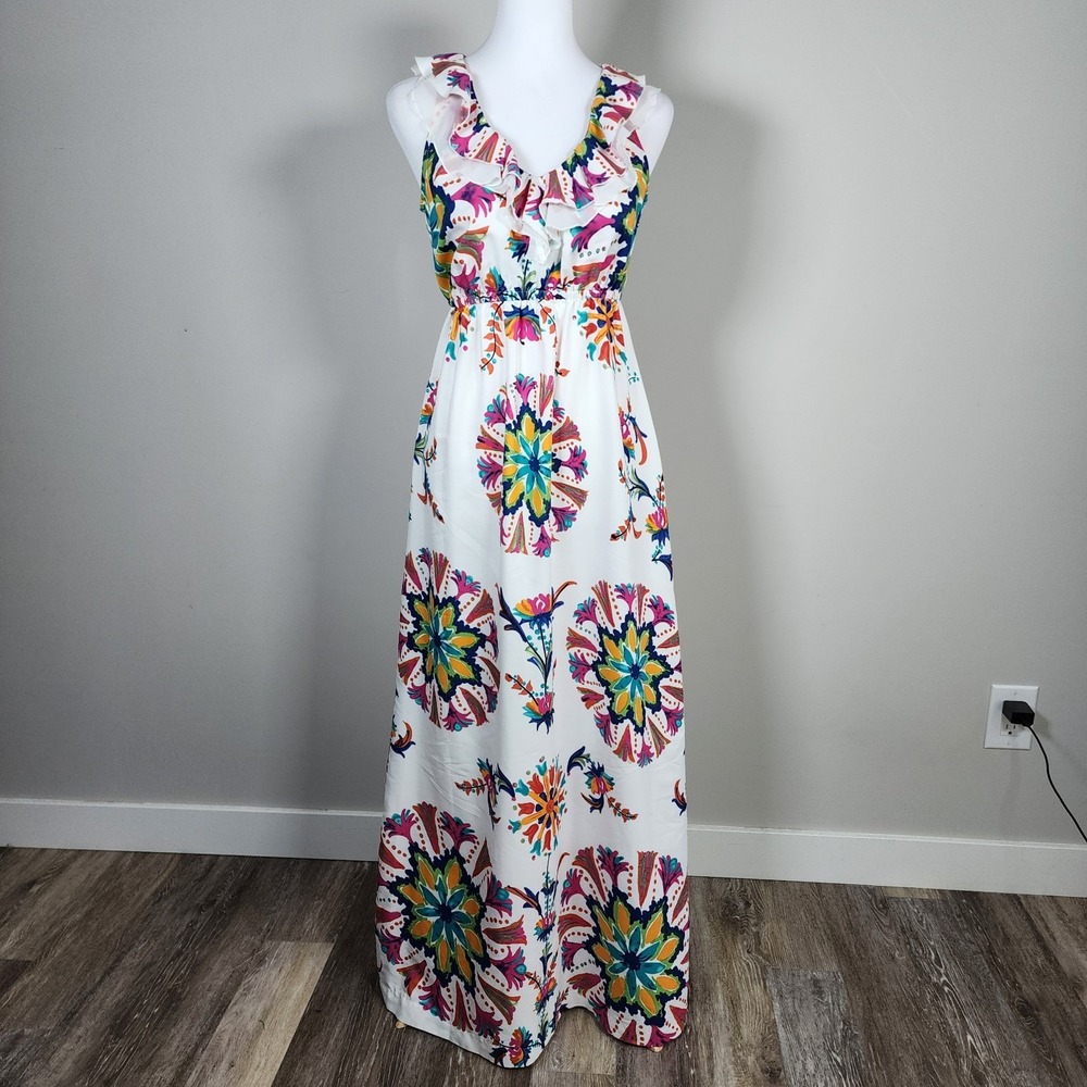 Eci Floral Maxi Dress Womens 2 Ruffle Resort Vacation Cruise Summer Paradise